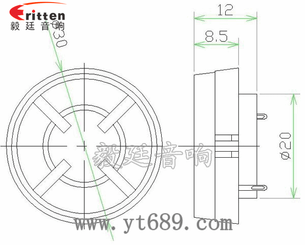 1.2寸13芯3瓦内磁高音喇叭成品图